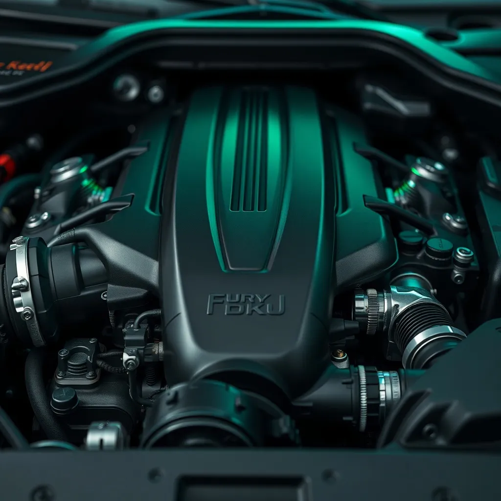 Close up of a modern car engine, clean and technical, focus